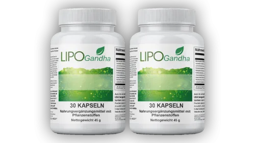 LipoGandha 2 Flaschen Packung — Ballaststoff-Kapseln mit Haferkleie und Flohsamen
